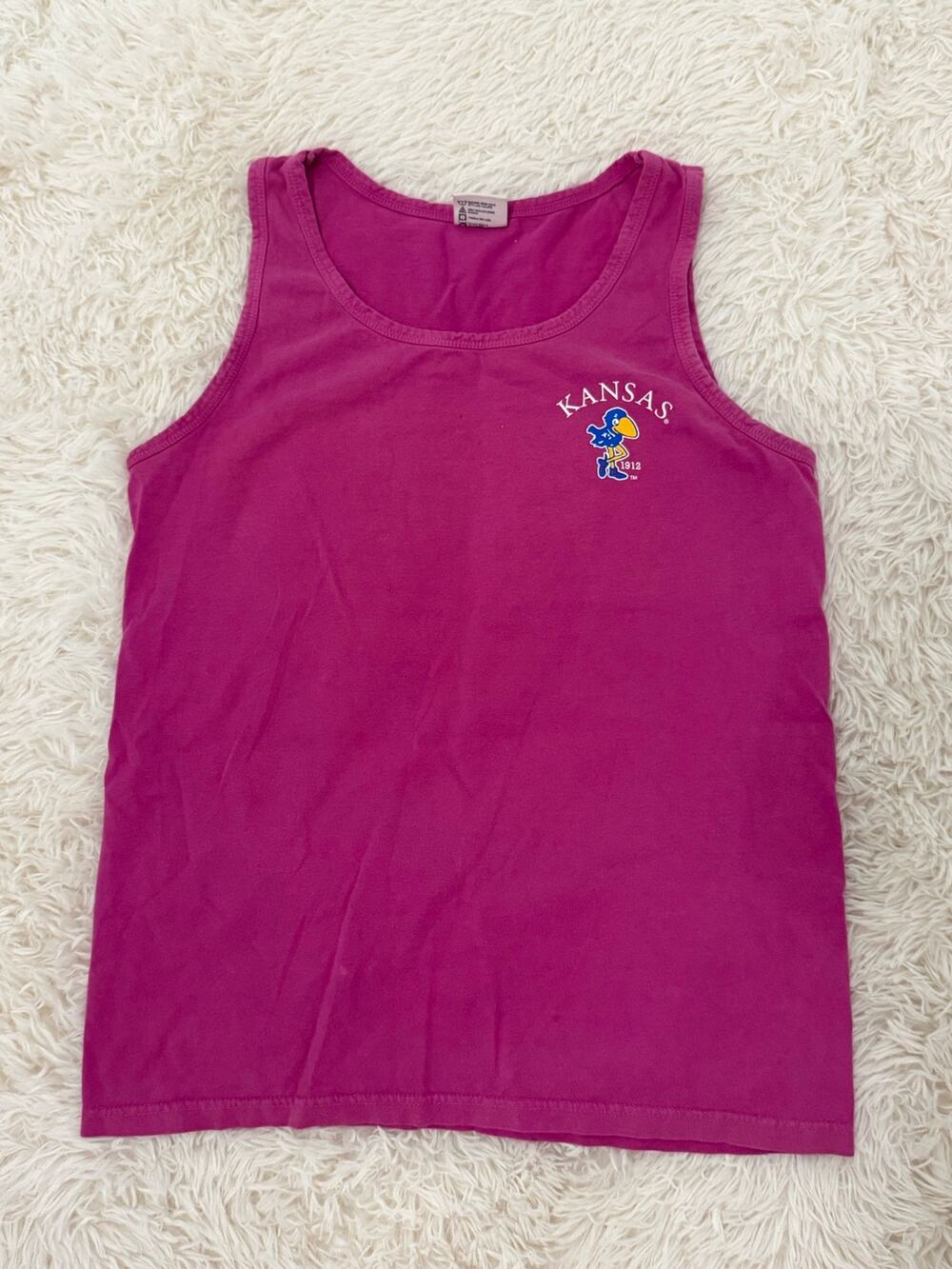 NWOT Comfort Colors by Chouinard Kansas Jayhawks Tank Top Fuchsia Size S